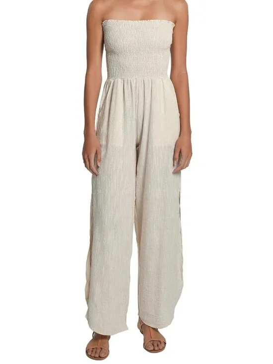 Peixoto Women's Harriet Beige Strapless Smocked Wide-Leg Jumpsuit - Large NWT - Picture 4 of 8